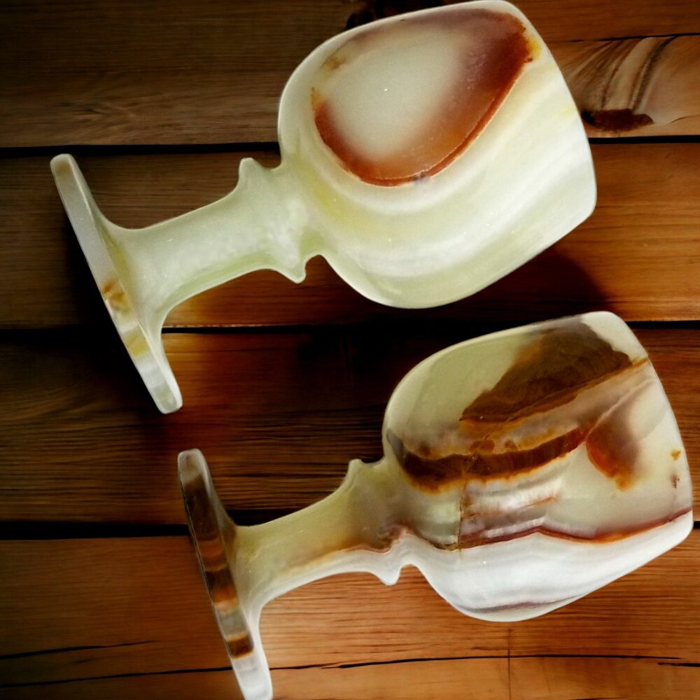 Vintage Onyx Marble Natural Stone Wine Glass Goblets- Set of Two